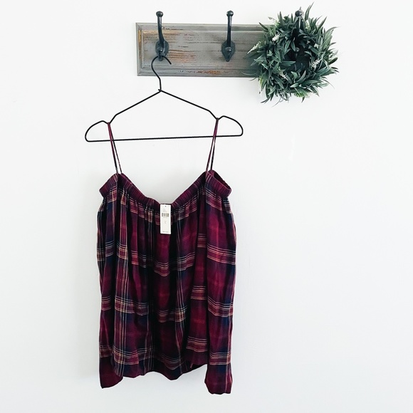 NWT Cloth & Stone Red Plaid Off Shoulder Blouse L
